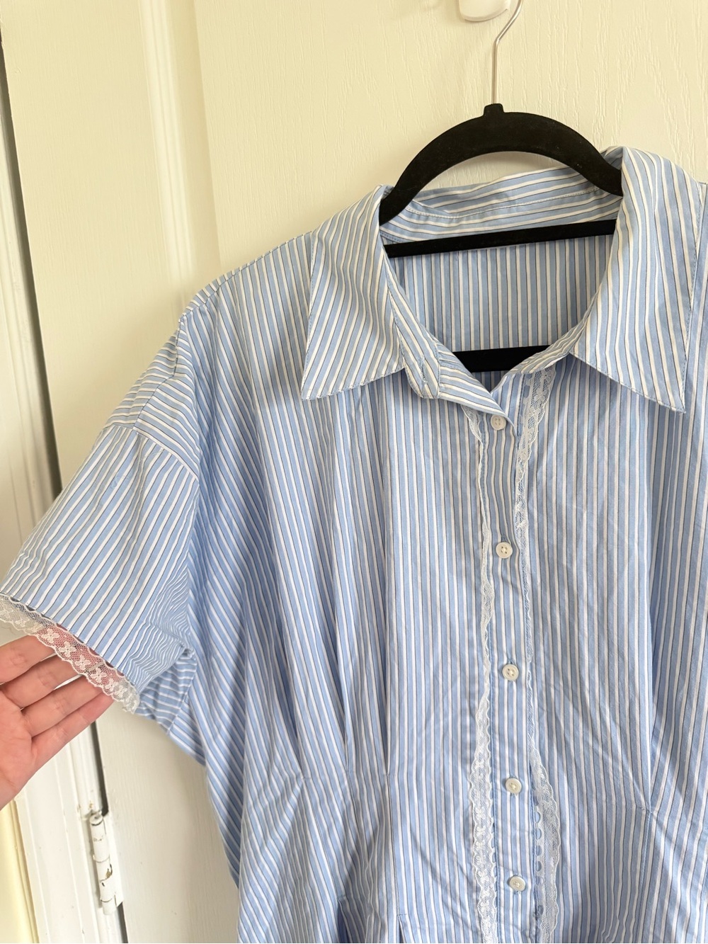 J. Crew Wren Lace Trim Striped Shirt Dress - Picture 5 of 9